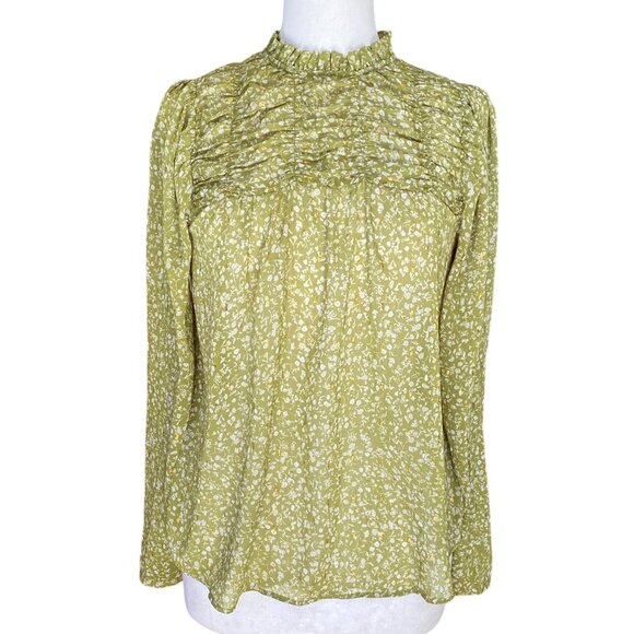 Maison d’ Amélie Boho Floral Green Shirred Ruffle Sheer Cottagecore Blouse-S - Picture 15 of 15